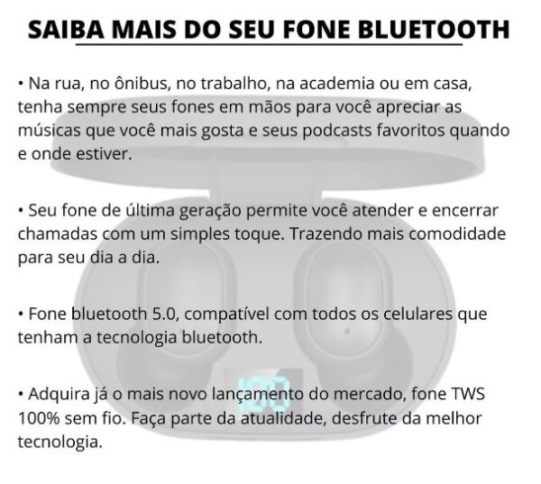 Fone De Ouvido Bluetooth Sem Fio Tws Microfone Todos Celular - Image 3